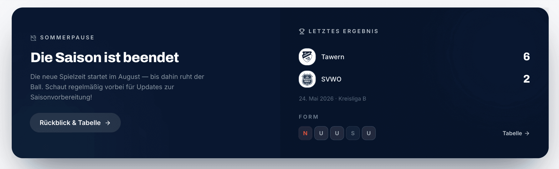 SV Wasserliesch — match spotlight on the homepage